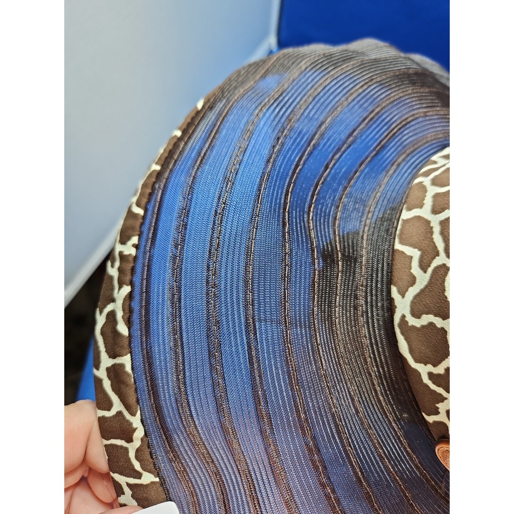Church Derby Straw Hat Wide Brim Long Feathers Animal Print Whittall & Shon VTG - Picture 3 of 11